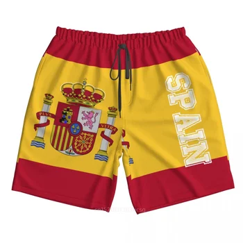 Летние мужские шорты с 3D принтом флага Испании из полиэстера 2023 года, летние брюки для бега с пляжным карманом.