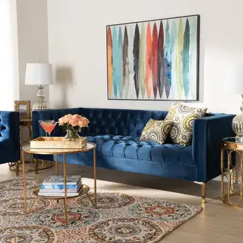 Домашний трехместный диван для гостиной Современный красивый бархатный Мягкий удобный прочный С позолоченными ножками из нержавеющей стали