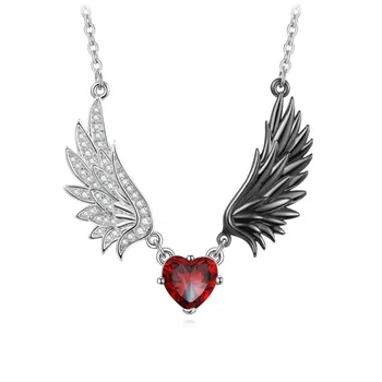 Панк-женское ожерелье с подвеской в виде крыла и сердца в стиле хип-хоп Серебряного цвета, цепочки, Очаровательные Свадебные ожерелья из красного камня для женщин