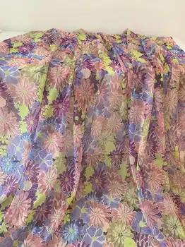 5 ярдов окрашенной в фиолетовый цвет тюлевой кружевной ткани с ромашками, многоцветная марля с цветочным принтом для летнего платья, яркой юбки в цветочек
