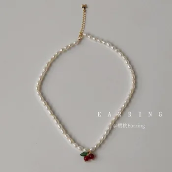 Высококачественное ожерелье из пресноводного жемчуга для женщин, французская вишня, ретро Нежная цепочка для ключиц, ожерелье для девочек, оптовая продажа с фабрики