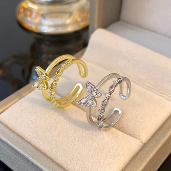 Элегантное женское кольцо с бабочкой из горного хрусталя, Регулируемое обручальное кольцо с двухслойной бабочкой в стиле бохо с геометрическим рисунком, изысканные ювелирные изделия