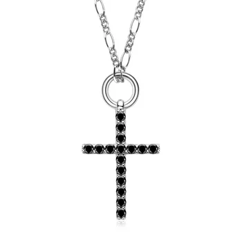 Серебро 925 Пробы, настоящий черный Мохнатый Крест, Сверкающее ожерелье для мужчин, Бриллиантовое ожерелье, ювелирные изделия высокого качества