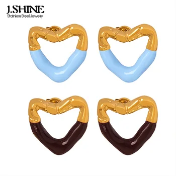 Серьги JShine Fashion Love Heart Drop Oil из титановой стали Золотого цвета, полые ушные заклепки в форме сердца с неправильной поверхностью, не выцветают