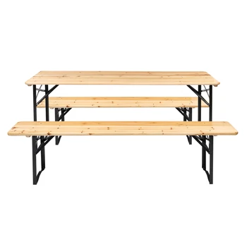 3ШТ Портативный складной комбинированный набор для пикника Включает 1 деревянный стол 5,8 футов + 2 скамейки Идеально подходит для наружного сада во внутреннем дворе [В наличии в США]