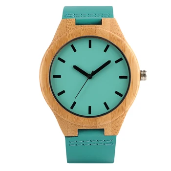 Кварцевые часы из бамбукового дерева, мужские Женские Стильные синие часы из натуральной кожи, модный мужской наручный часы с минималистичным циферблатом