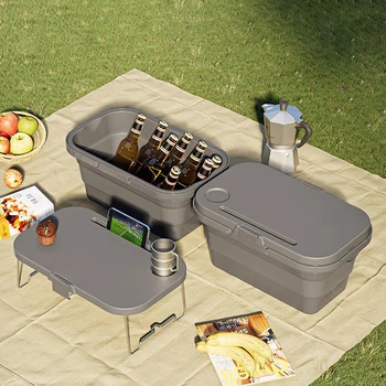 Складной ящик для хранения пикника, многофункциональный контейнер для фруктов с крышкой и столиком, большой емкости для кемпинга, весеннего пикника