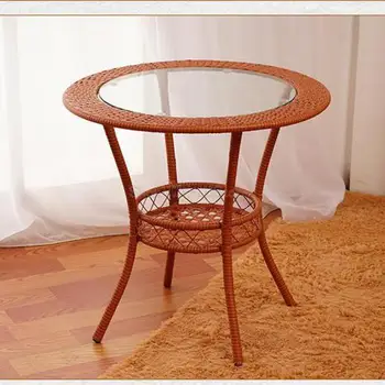 Домашний Повседневный ротанговый стул, набор из трех частей, Маленький круглый столик из ротанга, простой современный стеклянный Маленький чайный столик, стол и стул Yuan