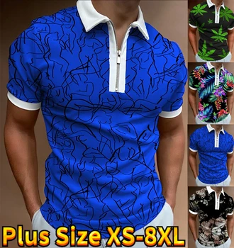 Мужские свободные топы, винтажная уличная рубашка на молнии, модная рубашка с коротким рукавом, толстовка, повседневная мужская рубашка на молнии XS-8XL