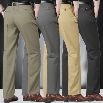 Комфортные хлопковые Длинные Прямые Облегающие брюки для мужчин, деловые повседневные брюки для костюма