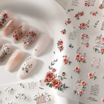 Свадебные цветы Цветочные Розы Рельефные 5D наклейки для украшения ногтей Наклейки для профессионального маникюра своими руками