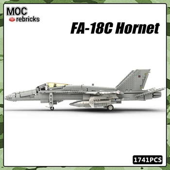 MOC Военная серия ВВС США FA-18C Hornet Истребитель, летающее оружие, набор строительных блоков, игрушки для детей, Рождественские подарки