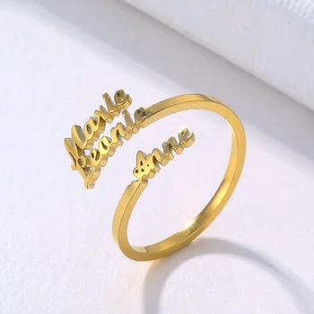 Изготовленное на заказ кольцо три именных кольца из нержавеющей стали и золота Регулируемого размера С индивидуальной гравировкой, именная табличка, семейные украшения