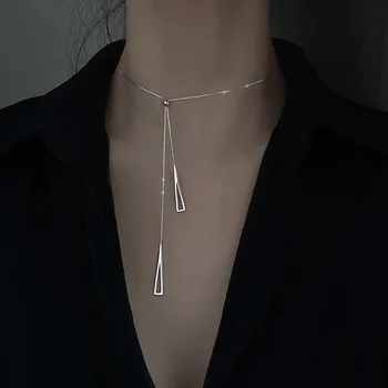 Модная треугольная цепочка для свитера, металлическое длинное ожерелье, эффектное геометрическое ожерелье, женское ювелирное колье оптом