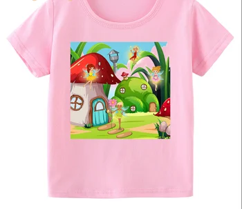 Летняя забавная футболка с изображением грибного домика для девочек из аниме 2023 года, топы для девочек, Одежда для детей, Футболки для мальчиков