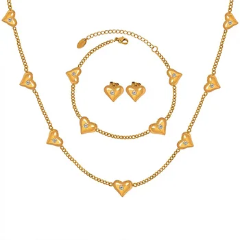 Высококачественное женское сердечко с циркониевым браслетом, ожерельем, серьгой, набор украшений из 3 предметов для девочки
