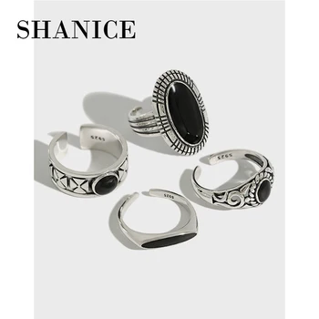 Открытое кольцо SHANICE из стерлингового серебра 925 пробы, черное клеевое кольцо, кольца в стиле хип-хоп панк для женщин, мужские вечерние уличные украшения