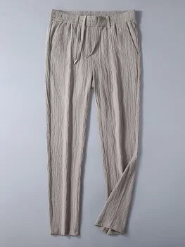 Летние мужские Длинные Прямые брюки 2023, повседневные деловые Легкие Дышащие Эластичные Облегающие брюки-чиносы, Мужские брюки цвета Хаки, Серые Плиссированные брюки
