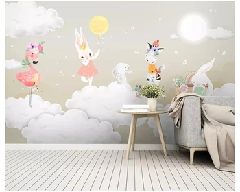 beibehang Современные шелковые тканевые 3D обои в скандинавском стиле, простой модный элегантный воздушный шар, кролик, обои для детской комнаты, домашний декор