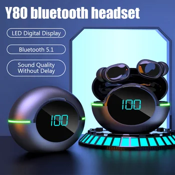 Беспроводные Наушники Y80 TWS Со светодиодным дисплеем с Сенсорным Управлением Беспроводная Bluetooth-гарнитура с Микрофоном Fone Bluetooth Наушники Air Pro Earbuds