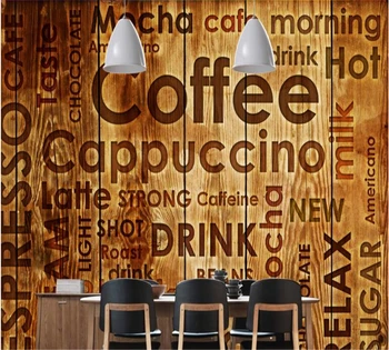 beibehang Пользовательские высококачественные обои модная кофейня индивидуальность английские буквы деревянная фреска фон стены papel de parede