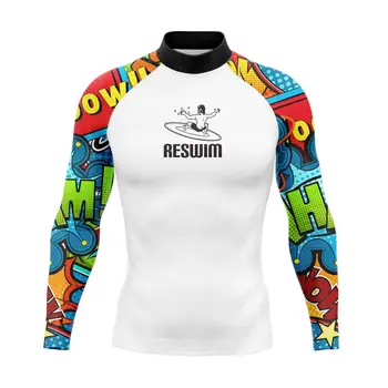 Новый мужской купальник, рубашка для плавания с рашгардом с длинным рукавом UPF 50 +, костюм для серфинга, дайвинг, обтягивающая футболка, Спортивная одежда для защиты от сыпи