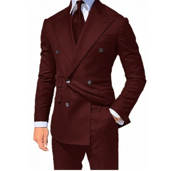 Мужской костюм из 2 предметов, Приталенный Двубортный смокинг, однотонный деловой пиджак для свадебного банкета, выпускного вечера с брюками