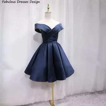 Темно-синие Короткие коктейльные платья трапециевидной формы 2023 С открытыми плечами, V-образным вырезом и открытой спиной, вечернее платье для женщин, макси Платья для званого ужина