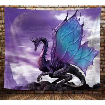 Необычный Фиолетовый Гобелен с Летающим Драконом, Готическая Луна, Психоделические животные, Настенные Фантазийные Гобелены, Ткань для декора стен спальни