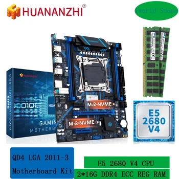 Комплект материнской платы HUANANZHI X99 QD4 LGA 2011-3 с процессором Intel XEON E5 2680 V4 и комбинированным набором памяти 2*16G DDR4 ECC NVME NGFF SATA USB