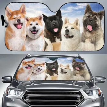 Автомобильный солнцезащитный козырек для любителей собак с рисунком Funny Akita Team Blue Sky, Автомобильный солнцезащитный козырек для мамы собаки Акита, долговечное лобовое стекло автомобиля