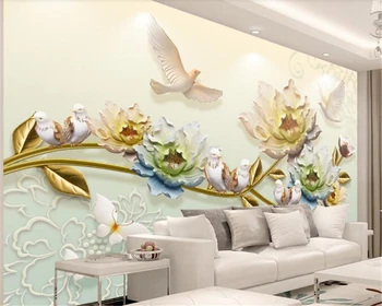 beibehang 3D обои с тиснением новый китайский цветок богатый пион ювелирные изделия трехмерный фон обои настенная роспись