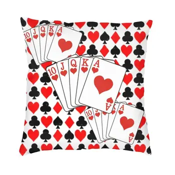 Игральная карта, красные сердечки, чехол для подушки 45x45, домашняя декоративная печать, ночная подушка для покера в казино, для автомобиля, двусторонняя