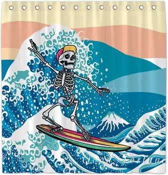 Занавеска для душа Fun Skull Surf из прочной водонепроницаемой ткани для декора ванной комнаты