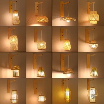 Новые китайские Настенные светильники Bamboo Art в стиле Ретро, Прикроватные бра для спальни, Светильник из ротанга, Внутреннее Освещение