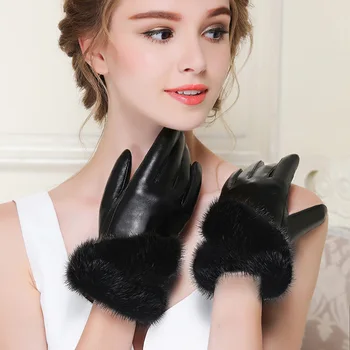 Зимние женские теплые перчатки из натуральной кожи и овчины с сенсорным экраном, женские плюс Плюшевые Толстые Плюшевые манжеты Внутри велосипедных перчаток J12