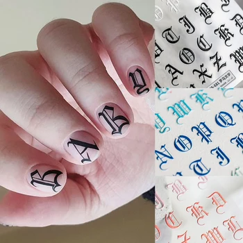 1 шт. Наклейка для ногтей с готическими буквами, Староанглийские наклейки для ногтей, буквы для ногтей, цифры, надписи, Алфавит, наклейки для ногтей