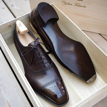 Мужские туфли-оксфорды коричневого, черного цвета, деловые офисные туфли с перфорацией типа 