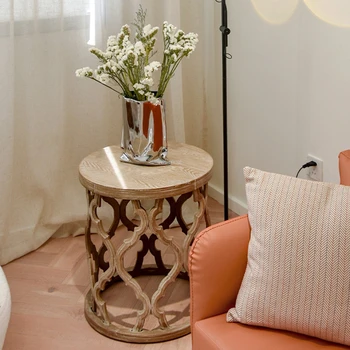 Креативные Круглые журнальные столики Диван-тумбочка для гостиной в стиле ретро, Чайный столик из массива дерева, современная мебель HY