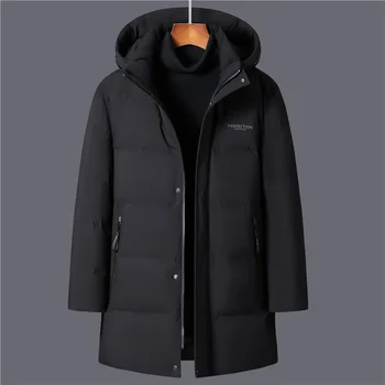 Бренд 2023, зимние пальто на белом утином пуху, мужская утепленная теплая куртка с капюшоном, Длинные парки, высококачественное черное пальто