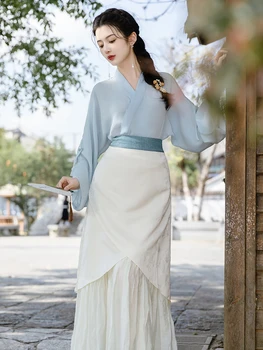 Модные женские наряды в китайском стиле, винтажные блузки с V-образным вырезом, топы и тонкая юбка макси для элегантных леди, костюмы, комплекты из трех предметов