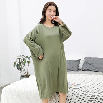 Новая модальная базовая ночная рубашка большого размера, ночная рубашка, Длинное женское домашнее платье, пижама с длинным рукавом, ночная рубашка для беременных, свободная ночная рубашка