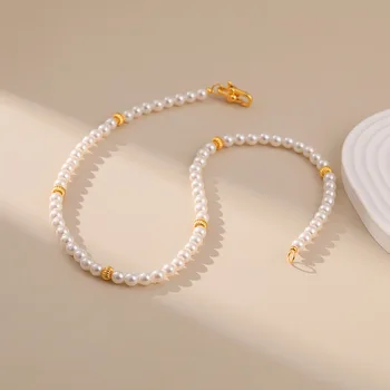 KMOKN Винтажный стиль, простое ожерелье-чокер с жемчужной цепочкой 6 мм для женщин, Свадебное ожерелье с подвеской в виде ракушки Любви, модные украшения