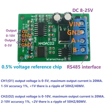 DC12V 0-5V 0-10V Генератор сигналов напряжения Модуль преобразователя DAC 2CH RS485 RTU Modbus для измерительных приборов PLC