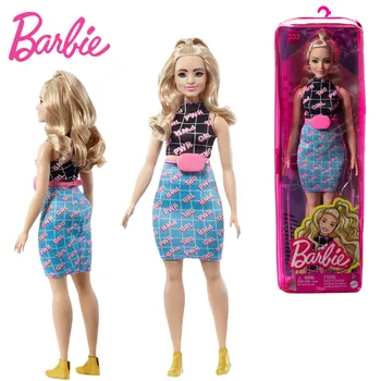 Кукла Barbie Fashionistas # 202 Со Светлыми Волосами и Яркой Одеждой с Принтом Для Девочек, Пышная Кукла Barbie, Играющая в Дом, Переодевающаяся Игрушка В Подарок
