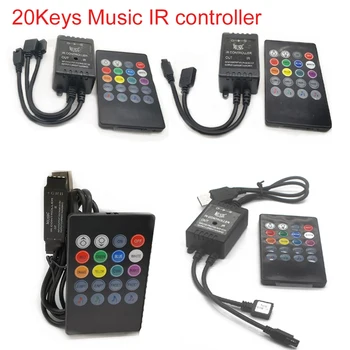 USB 20 музыкальных клавиш, ИК-контроллер, черный дистанционный звуковой датчик для светодиодной ленты RGB, высокое качество, 5-24 В