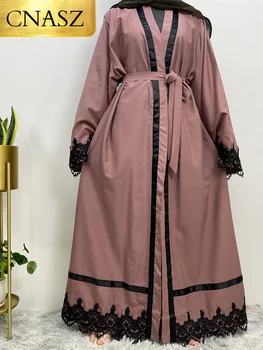 Горячие продажи исламских модных длинных платьев, кардиган с кружевной строчкой, мусульманская абайя, Элегантные платья для женщин, вечернее платье большого размера