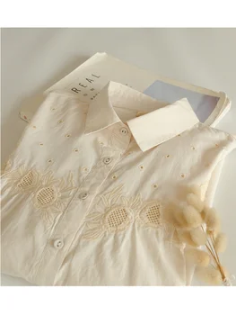 Бутик вышивки подсолнухом Lamprip Fine Qality, рубашка-блузка из 100% хлопка с длинным рукавом, новинка 2023 года
