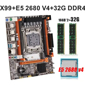 KEYIYOU X99H D4 LGA 2011-3 комплект материнской платы xeon E5 2680 V4 CPU 2шт X 16 ГБ = 32 ГБ 2133 МГц памяти DDR4 placa mãe x99