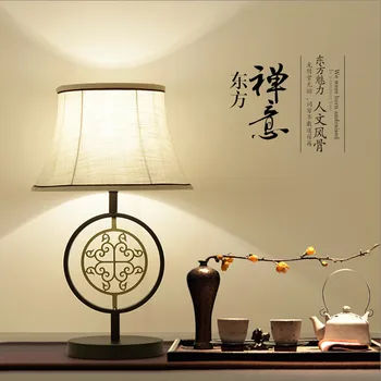 Новый китайский стиль ретро сельские железные художественные Настольные лампы Современный креативный тканевый сенсорный выключатель светодиодная лампа для прикроватной тумбочки, фойе и студии GMF014